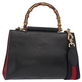 Borsa in pelle 2 in 1 nera della linea Sherry di GUCCI Bamboo 459076 Auth ar13801