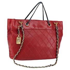 CHANEL Borsa a Spalla a Catena Bicolore in Pelle di Agnello Rossa Oro CC Auth 154767
