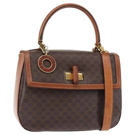 Céline Bolsa de mão em lona Macadam CELINE em couro PVC 2 em 1 marrom dourado Auth 146100