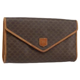 Céline Clutch in tela Macadam CELINE in pelle PVC marrone oro Auth 153469