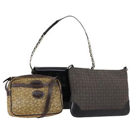 Céline Borsa a Spalla in Tela Macadam C di CELINE Smalto 3Set Marrone Nero Beige Auth bs29851