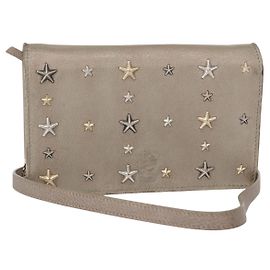 Borsa a spalla in pelle beige e argento con borchie a stella Jimmy Choo Auth bs30998