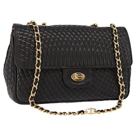 BALLY Borsa a Spalla con Catena Pelle Nera Oro Auth am9754 - Bally