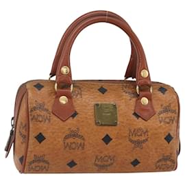 Borsa Boston Mini Vicetos Logogram MCM in pelle PVC 2 in 1 marrone oro Auth gh1320