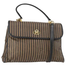 Borsa a mano in tela Pecan FENDI 2 in 1 Nero Marrone Auth mr1555