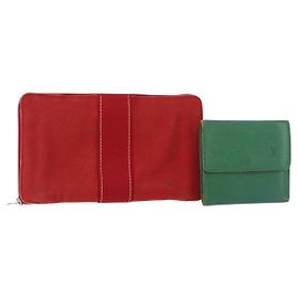 Portafoglio Epi Louis Vuitton Hermes 2 pezzi Tela Rossa Verde LV Auth ka174