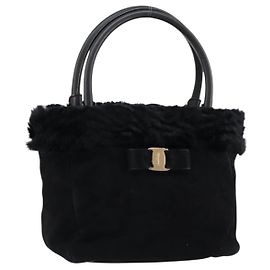 Borsa a mano Vala in suede nero e oro Salvatore Ferragamo Auth BA7991