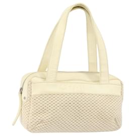 CHANEL Sac Tote Toile Cuir Blanc Argent CC Auth BA8037