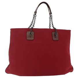 Autre Marque Bottega Veneta Kettentasche aus Canvas Outlet Rot Auth bs29902