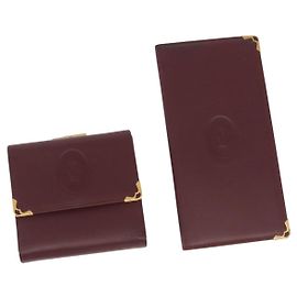 Borsa Clutch in Pelle Must Line di CARTIER 2 Pezzi Bordeaux Oro Auth bs31487