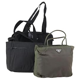 PRADA Borsa Sportiva in Tela di Nylon 3 Pezzi Verde Nero Auth 154548