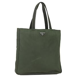 PRADA Tote Bag Nylon Grün Silber Auth 151686