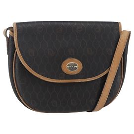 Christian Dior Borsa a spalla in tela a nido d'ape in pelle PVC nera Auth BA6822