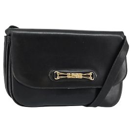 Borsa a spalla CÉLINE Carrozza in pelle nera e oro Auth ar13797