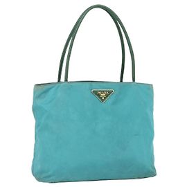 Borsa Tote PRADA in nylon blu turchese oro Auth 155080