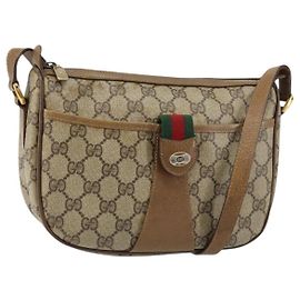 Gucci GG Canvas Web Sherry Line Schultertasche aus PVC-Leder Beige Rot Auth 146143
