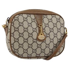 Borsa a Spalla GUCCI GG Plus Supreme PVC Beige Oro Auth ka292