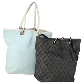GUCCI GG Canvas Tote Bag 2 Set Hellblau Schwarz Auth 150393