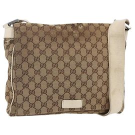 Borsa a Spalla GG Canvas Gucci Beige Argento 146236 Auth 154436