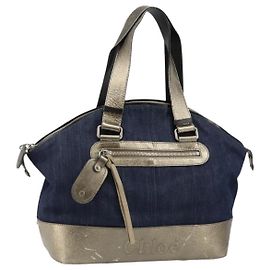 Chloé Borsa Tote Chloe in Denim Pelle Blu Auth BA5712