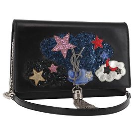 SAINT LAURENT Kate Quasten Schultertasche aus Leder Schwarz Silber Authentisch bs30026