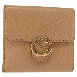 Cartera Bifold de Cuero GUCCI Outlet Beige Oro Beige 615525 Auth am9232