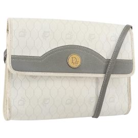 Christian Dior Borsa a spalla in tela a nido d'ape PVC oro bianco Auth 151351