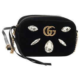Gucci Borsa a spalla GG Marmont in velluto nero e oro 448065 Auth 145252M