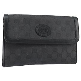 Borsa a Spalla GG Canvas Gucci Nera Oro Auth ep11997