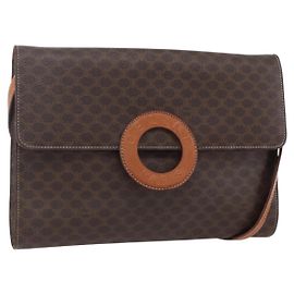 Céline Borsa a spalla circolare in tela Macadam CELINE in pelle PVC marrone oro Auth 153465