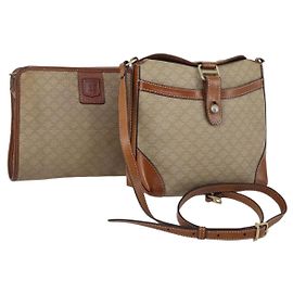 Céline Bolsa de Ombro em Lona Macadam CELINE PVC Bege Ouro Auth 144940