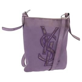 SAINT LAURENT Bolsa de Ombro Kahala Lona Roxa Prata Auth gh889