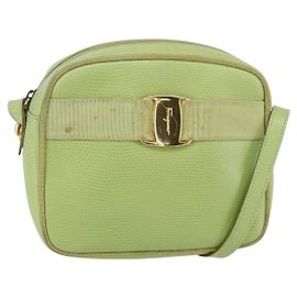 Vala Schultertasche aus Leder in Grün und Gold Auth BA8392 von Salvatore Ferragamo