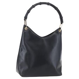 Gucci Bamboo Schultertasche Leder Schwarz Gold 001 3007 Auth gh1309