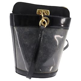 Gancini Schultertasche aus Vinyl Schwarz Gold Auth 145025 von Salvatore Ferragamo