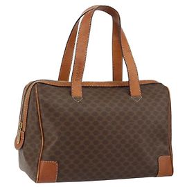 Céline Borsa a mano in tela Macadam CELINE in pelle PVC marrone oro Auth ep11458