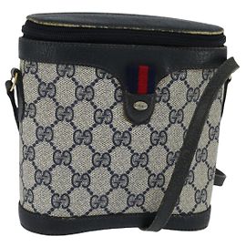Bolsa de Ombro Gucci GG Supreme Sherry Line PVC Marinho Dourado 904 02 070 Auth 151004