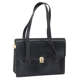 Borsa a mano Christian Dior in pelle nera e oro Auth 150570
