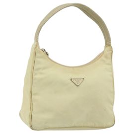 PRADA Hand Bag Nylon Beige Gold Auth ep11531