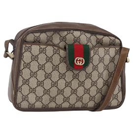 Borsa a Spalla Gucci GG Supreme Web Sherry Line PVC Beige Oro Auth BA7460