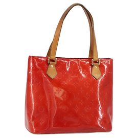 LOUIS VUITTON Bolsa de Mão Houston Monogram Vernis Vermelha M91092 LV Auth bs31560