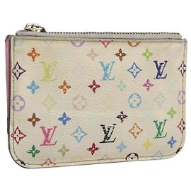 LOUIS VUITTON Multicolor Pochette Cles NM Coin Purse White M93734 LV Auth 157618