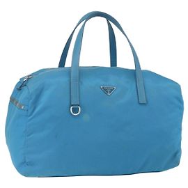 PRADA Boston Tasche aus Nylon Blau Silber Authentisch 157666