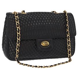 BALLY Borsa a Spalla a Catena Pelle Nera Oro Auth 157788