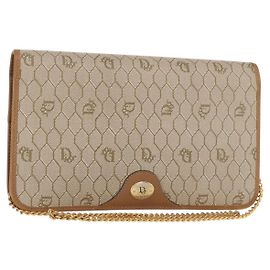 Borsa a spalla in tela Trotter Christian Dior beige e oro Auth BA8648