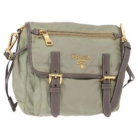 Sac à épaule PRADA en nylon vert or Auth 155214