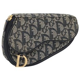 Pochette in Tela Trotter Christian Dior Blu Navy Oro Auth 157216
