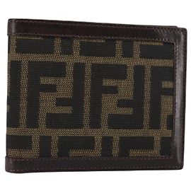 Portafoglio in tela Zucca FENDI Nero Marrone Auth am10042V