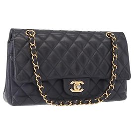 CHANEL Matelassé 25 Borsa a Doppio Faldone in Pelle Caviar Blu Navy Oro CC Auth 158359SM