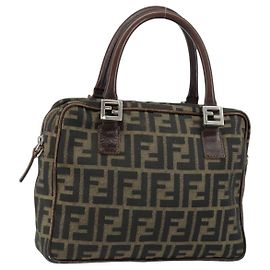 Borsa a mano in tela Zucca FENDI nera e marrone Auth 153067
